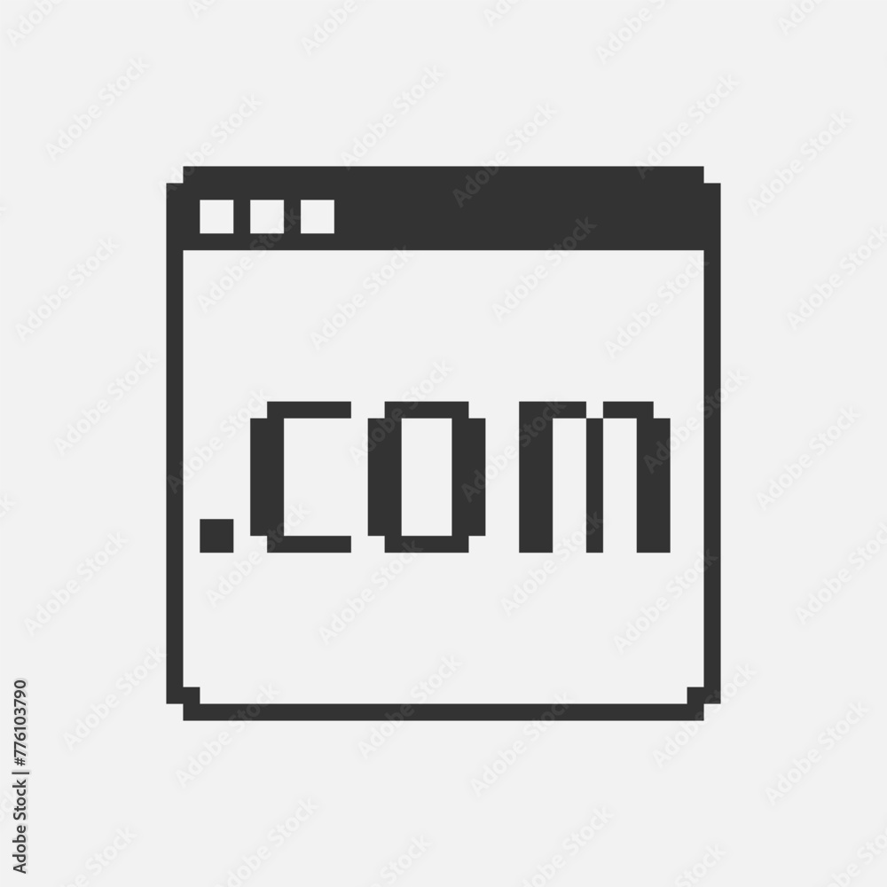 black and white simple flat 1bit vector pixel art icon of browser window with the inscription .com black and white simple flat 1bit vector pixel art icon of browser window with the inscription .com