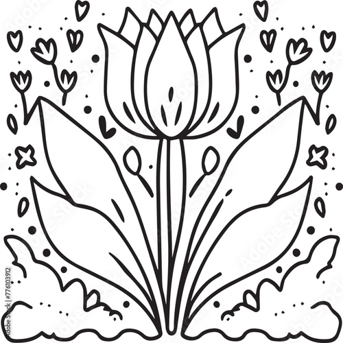 Tulip coloring pages. Tulip flower outline vector. Flowers coloring pages for coloring book