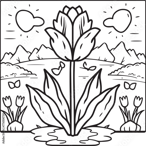 Tulip coloring pages. Tulip flower outline vector. Flowers coloring pages for coloring book