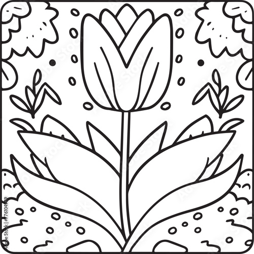 Tulip coloring pages. Tulip flower outline vector. Flowers coloring pages for coloring book