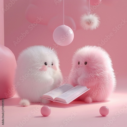 Fluffy Mammos running drills to improve their agility pastel colors background 3D Animation minimalist cute photo