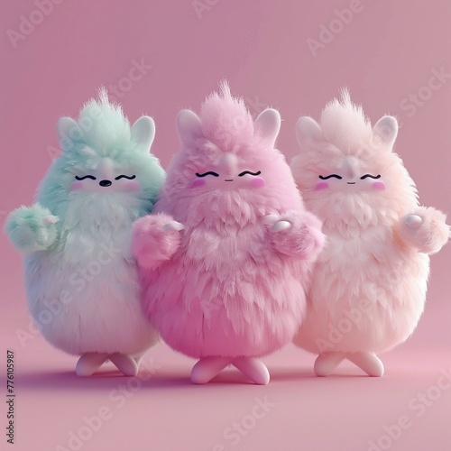 The Fluffy Mammos using hand signals to communicate plays pastel colors background 3D Animation minimalist cute photo