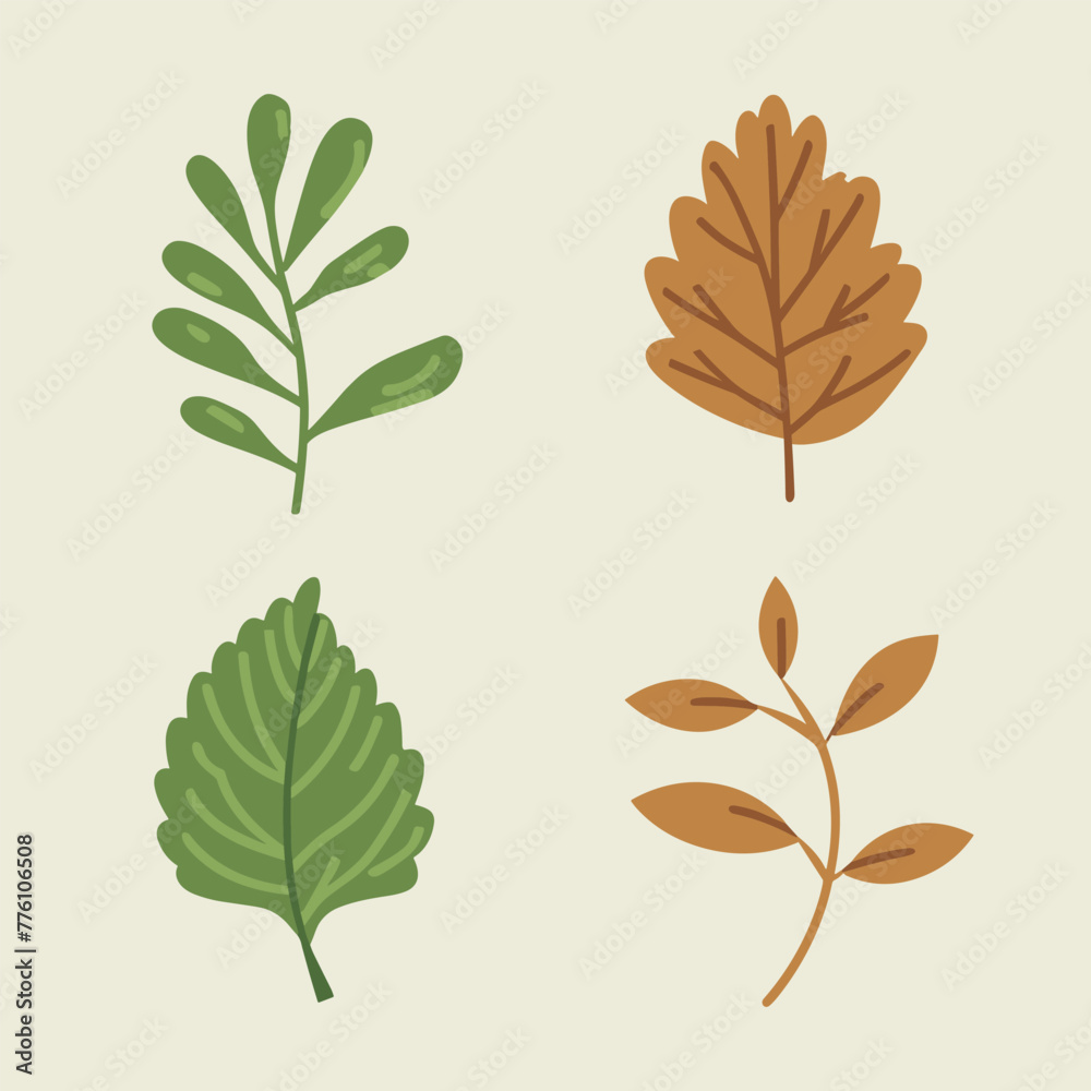 Fototapeta premium Flat style green leaves collection