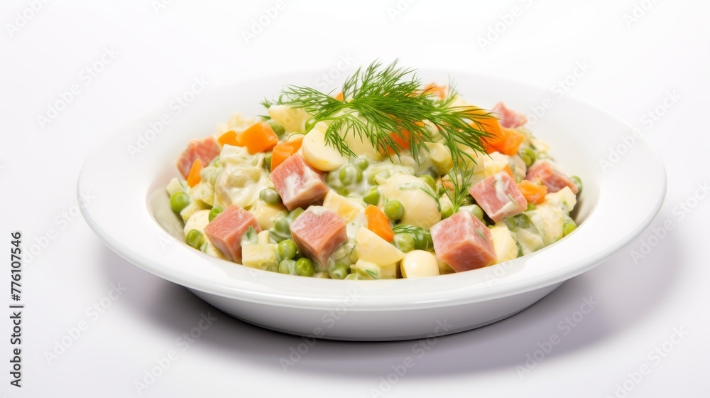 Tasty Olivier salad with boiled sausage 