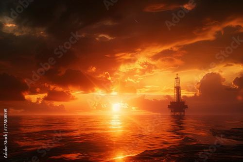 Oil Rig Sunset Silhouette