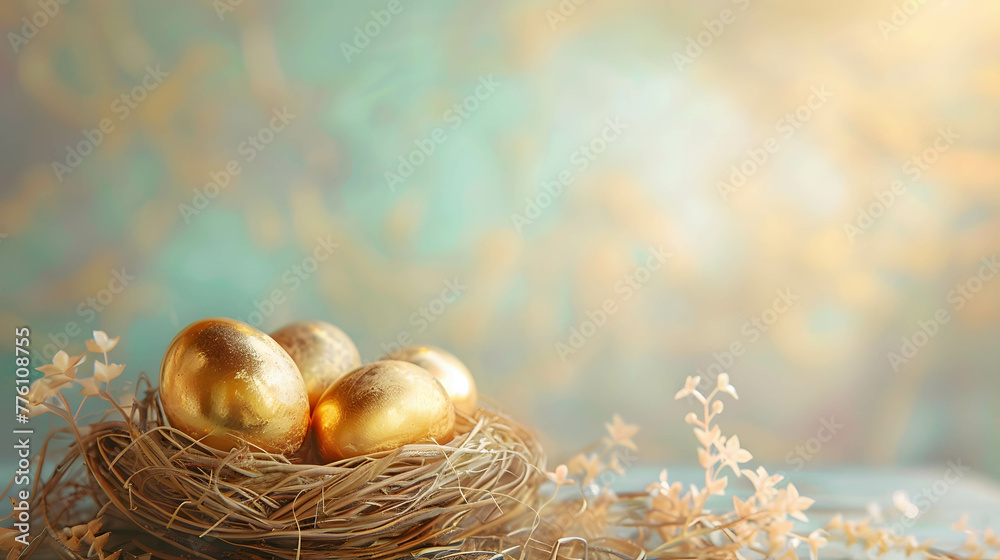 Golden eggs and the basket, investment concept of don't put eggs in one basket, diversify on investment and portfolio management