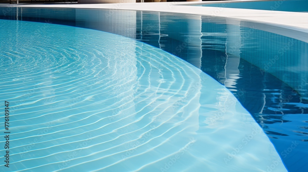 The aqua pool reflects the refreshing summer sunlight