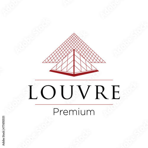 Louvre Famous Landmarks and Monuments in Paris logo design line art style