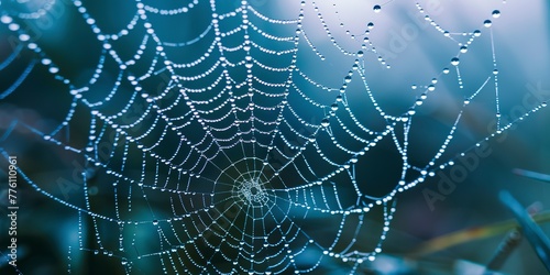 Spider web with dew, macro shot, detailed eeriness for Halloween frame
