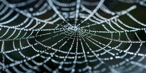 Spider web with dew, macro shot, detailed eeriness for Halloween frame  © Thanthara