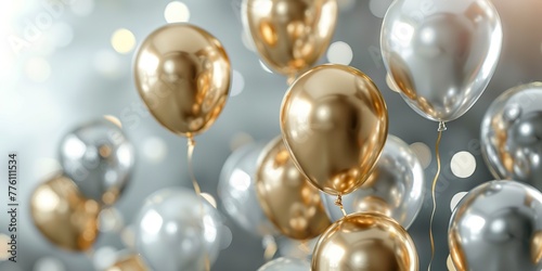 Gold and silver balloons, soft focus, luxury party vibe for banner background 