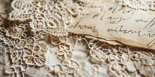 Handwritten Mom card, vintage lace background, close-up for sentimental frame 