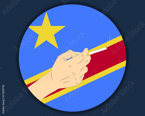 Holding a cigarette with Congo Democratic Republic flag, smoking and addiction idea