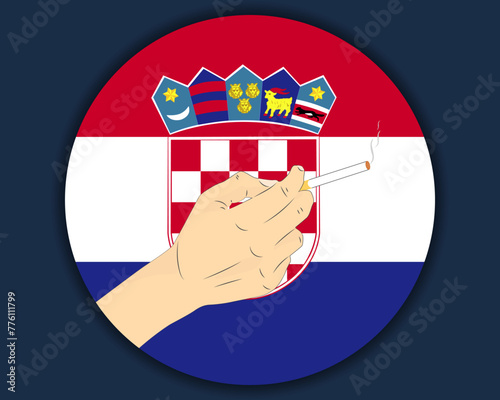 Holding a cigarette with Croatia flag, smoking and addiction idea