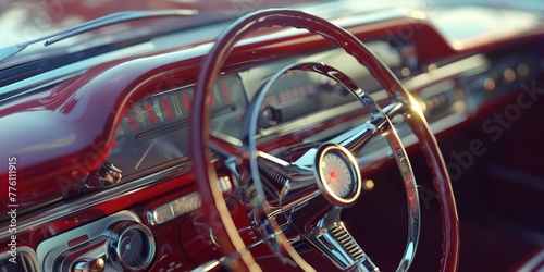 Classic car dashboard, detailed shot, nostalgia theme for Father's Day frame 