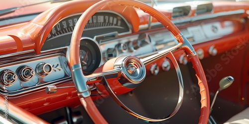 Classic car dashboard, detailed shot, nostalgia theme for Father's Day frame 