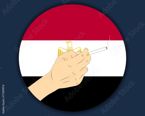 Holding a cigarette with Egypt flag, smoking and addiction idea