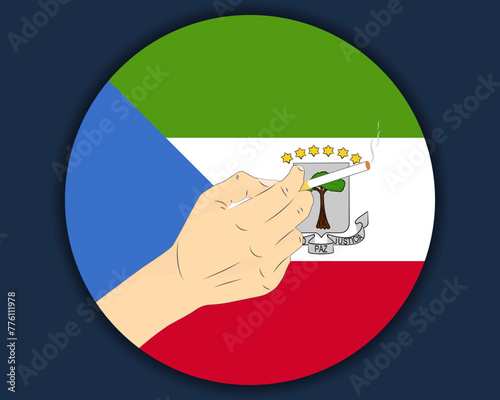 Holding a cigarette with Equatorial Guinea flag, smoking and addiction idea