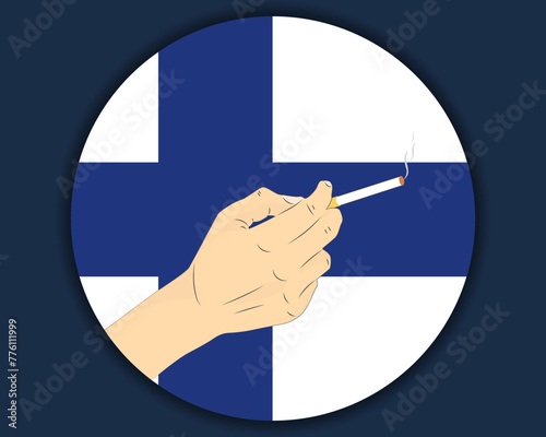 Holding a cigarette with Finland flag, smoking and addiction idea