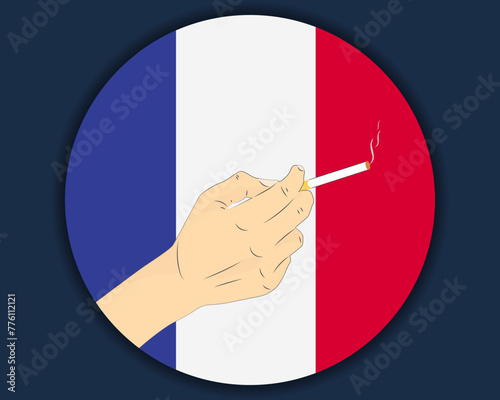 Holding a cigarette with France flag, smoking and addiction idea
