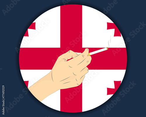 Holding a cigarette with Georgia flag, smoking and addiction idea
