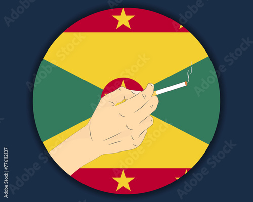 Holding a cigarette with Grenada flag, smoking and addiction idea