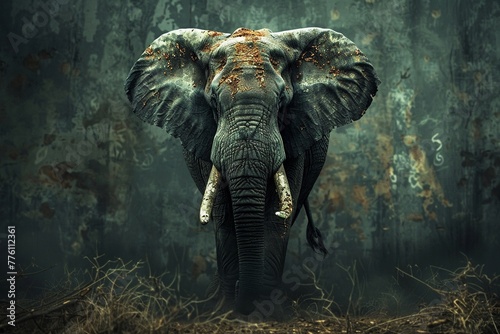 The Elephant Enclave, a heavyweight in the ivory and exotic trade, led by an elephant, with a massive, dark, and mafia influence , vibrant color photo
