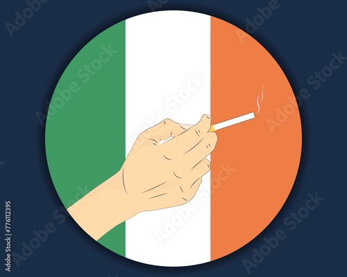 Holding a cigarette with Ireland flag, smoking and addiction idea