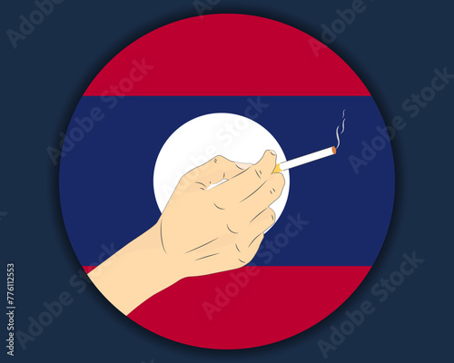 Holding a cigarette with Laos flag, smoking and addiction idea