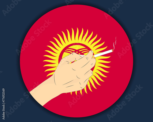Holding a cigarette with Kyrgyzstan flag, smoking and addiction idea