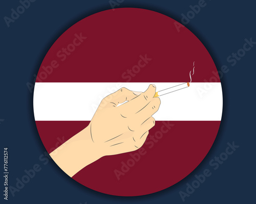 Holding a cigarette with Latvia flag, smoking and addiction idea