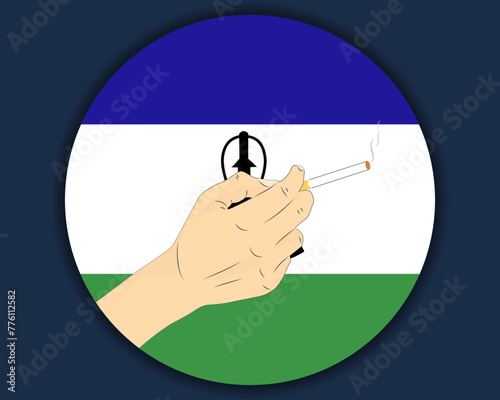 Holding a cigarette with Lesotho flag, smoking and addiction idea