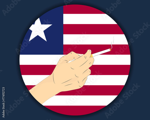 Holding a cigarette with Liberia flag, smoking and addiction idea
