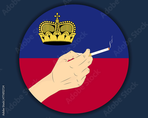 Holding a cigarette with Liechtenstein flag, smoking and addiction idea