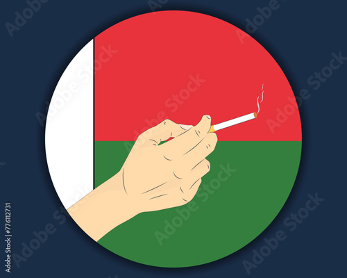 Holding a cigarette with Madagascar flag, smoking and addiction idea