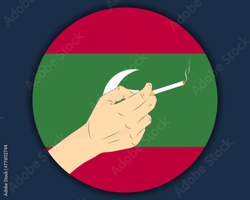 Holding a cigarette with Maldives flag, smoking and addiction idea