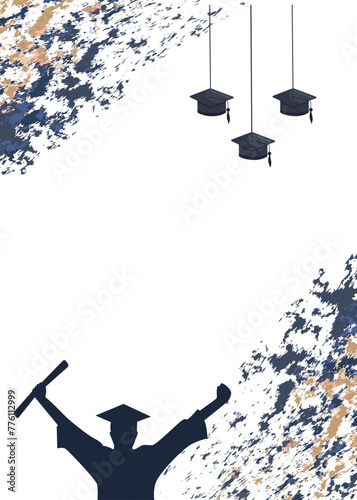 Happy graduate student with graduating caps and diploma or certificates. Graduation event. Vector illustration. Vector educational template.