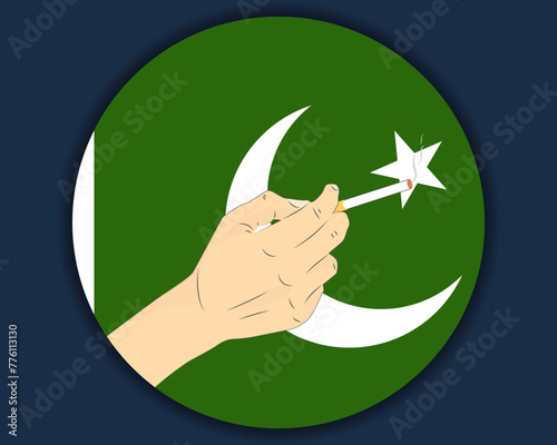 Holding a cigarette with Pakistan flag, smoking and addiction idea