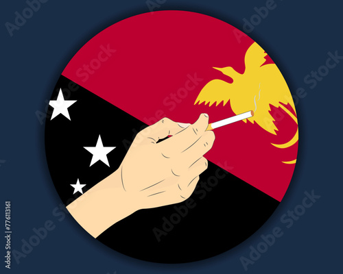 Holding a cigarette with Papua New Guinea flag, smoking and addiction idea