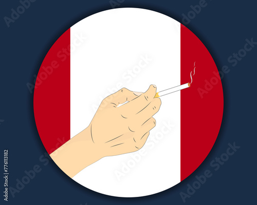 Holding a cigarette with Peru flag, smoking and addiction idea