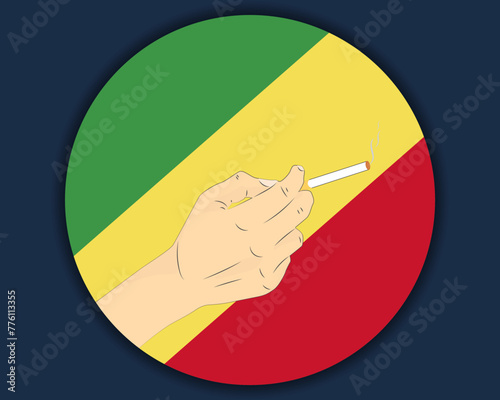 Holding a cigarette with Republic Of The Congo flag, smoking and addiction idea