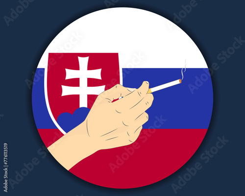 Holding a cigarette with Slovakia flag, smoking and addiction idea