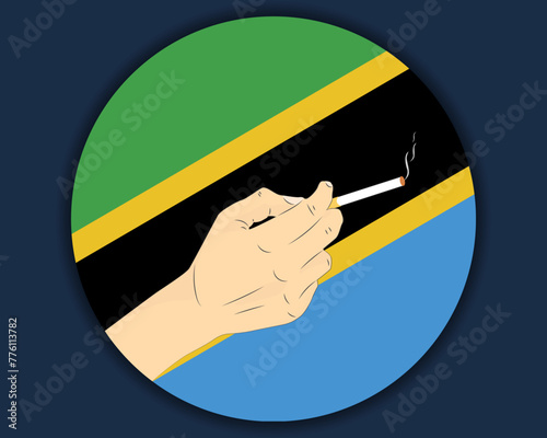 Holding a cigarette with Tanzania flag, smoking and addiction idea