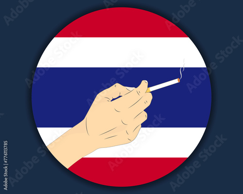 Holding a cigarette with Thailand flag, smoking and addiction idea