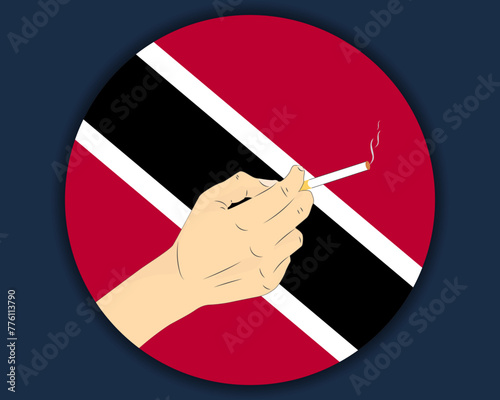 Holding a cigarette with Trinidad And Tobago flag, smoking and addiction idea