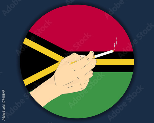 Holding a cigarette with Vanuatu flag, smoking and addiction idea