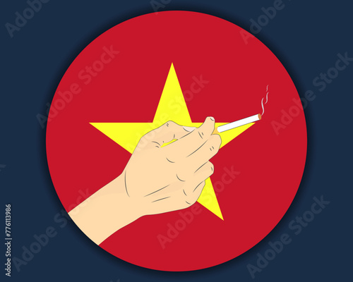 Holding a cigarette with Vietnam flag, smoking and addiction idea