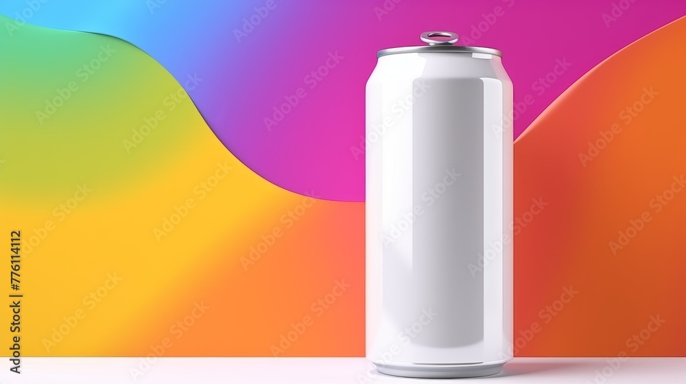 White empty soda floating can on the colorful abstract background White empty soda floating can on the colorful abstract background