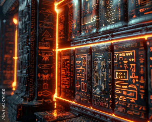 A future where the legacy of ancient Egypt is preserved in neon, its history and culture shining bright in the cosmos photo