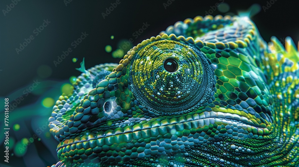Obraz premium Ultradetailed image of a chameleon in shades of green, highlighting the beauty of adaptation in nature